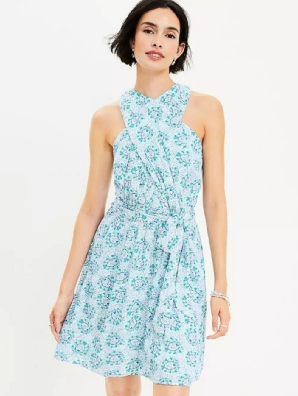 Loft blue floral blooms cotton halter dress